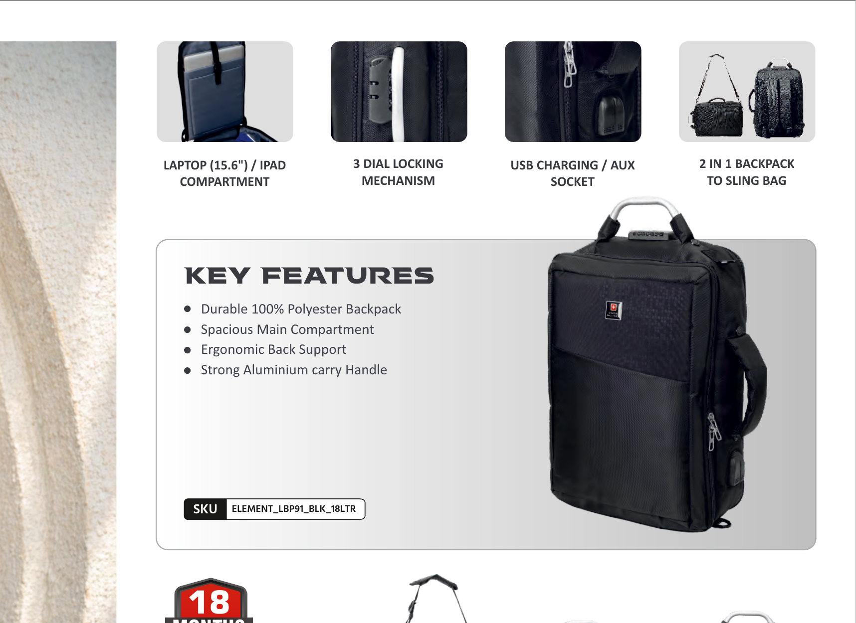 Element Backpack Cum Sling Bag